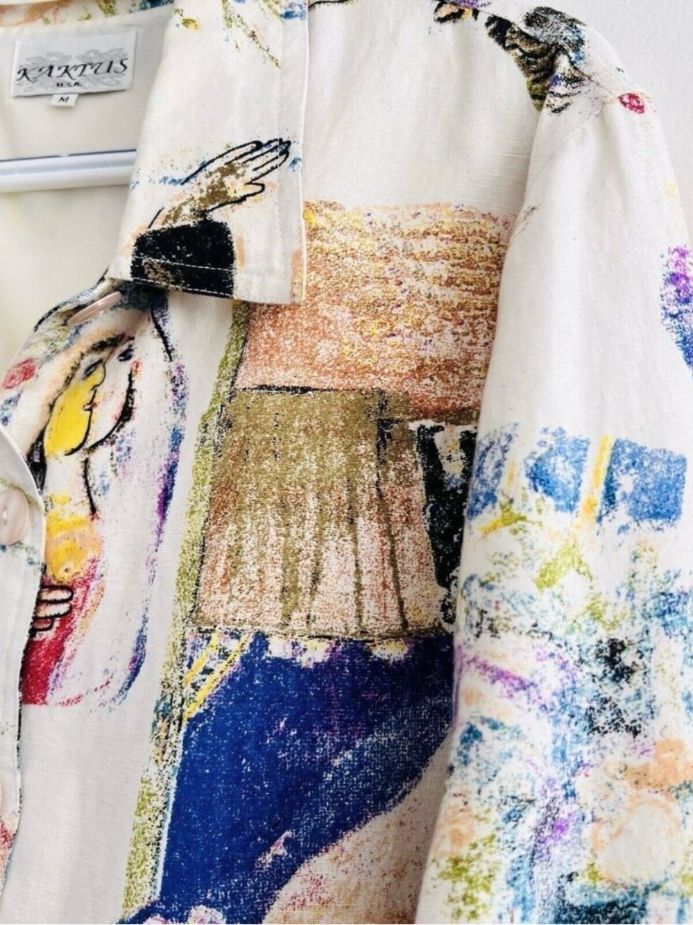 KAKTUS Chagall Theme Print Button-Front Rayon and Linen Jacket - Picture 5 of 14
